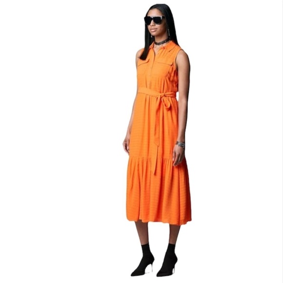 Simply Vera Wang Womens Orange Sleeveless Button Front Midi Shirt Dress Sz M New - Picture 1 of 9
